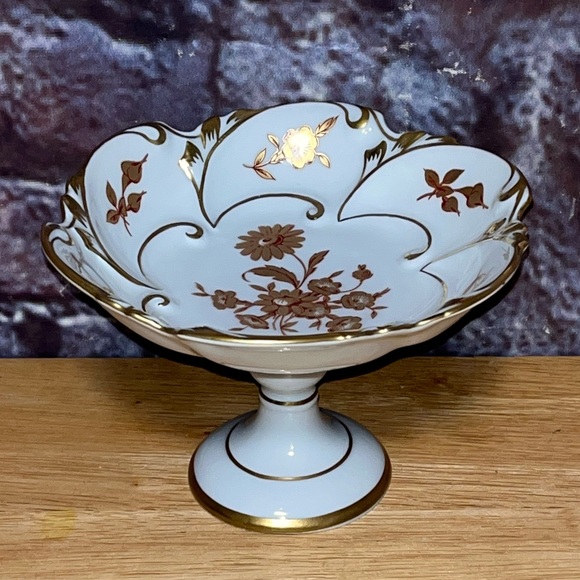 Vintage PM Germany Porcelain Pedestal Centerpiece Bowl Gold Gilt Red Floral Dish - Picture 1 of 8